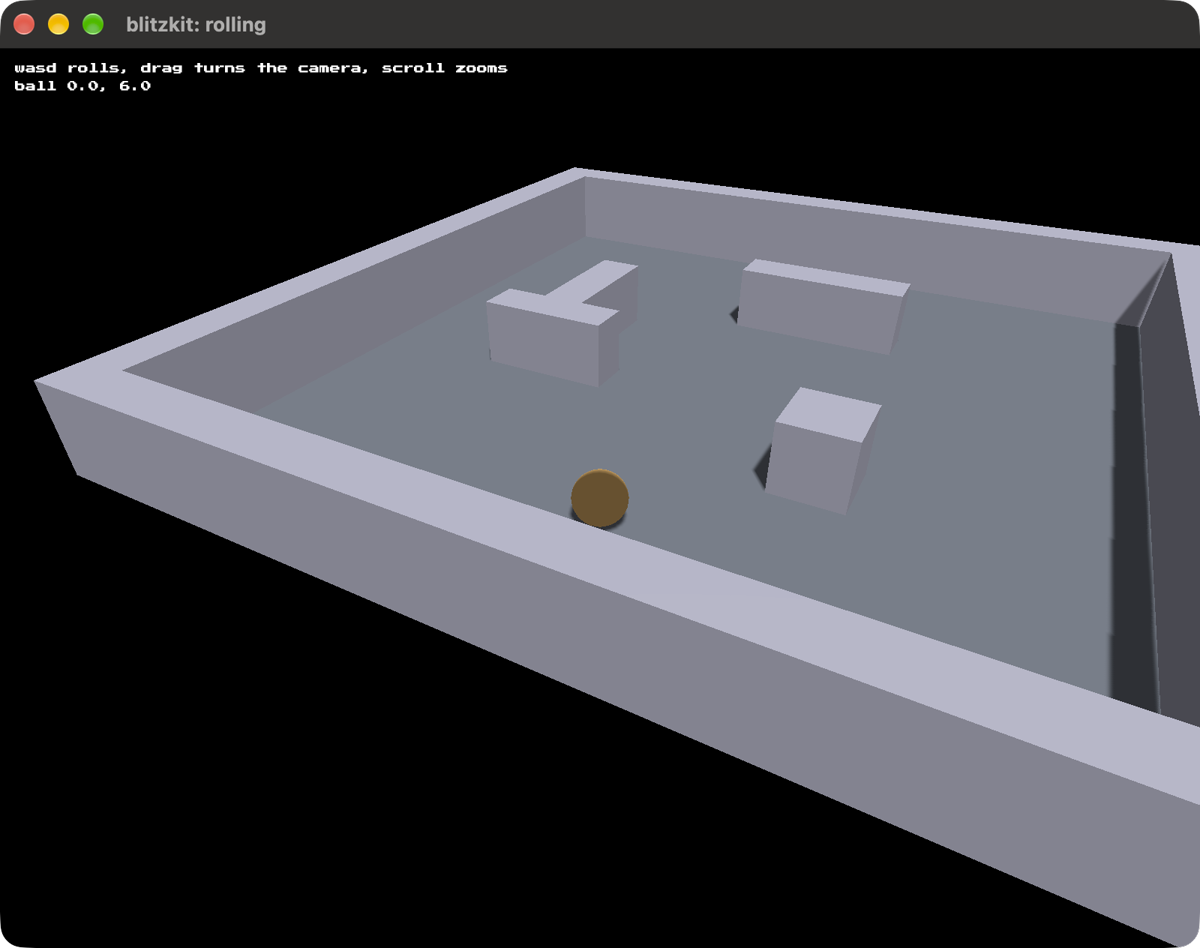 A ball on the floor of a walled room, three blocks standing on it, each
casting a shadow